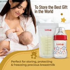 LuvLap Baby Breast Milk Storage Bags 240 ml (Pack of 25), BPA Free BPA Free Leak Proof Zip Lock Disposable Milk Freezer Bags for Breast Feeding