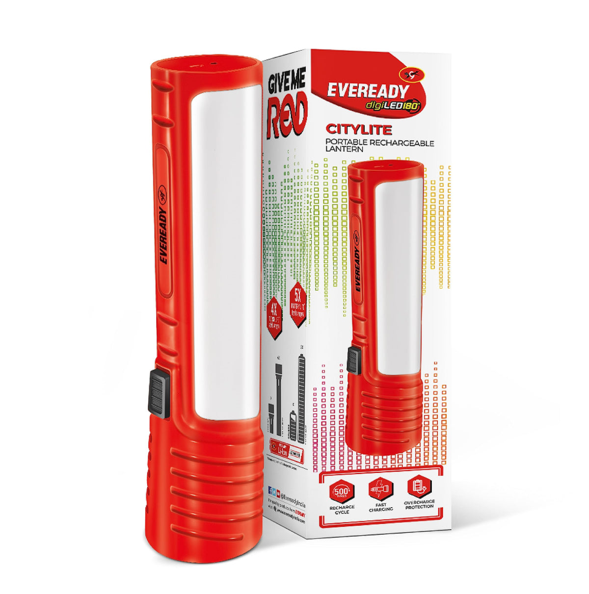 Eveready CITYLITE Multipurpose Emergency Rechargeable Lantern|HL50|2W Torch & 3W Lantern|Micro USB Fast Charging|Overcharge Protection|Powered by 3.7V Li-Ion Battery|Red, Blue & Green, LED, 220 Lumen