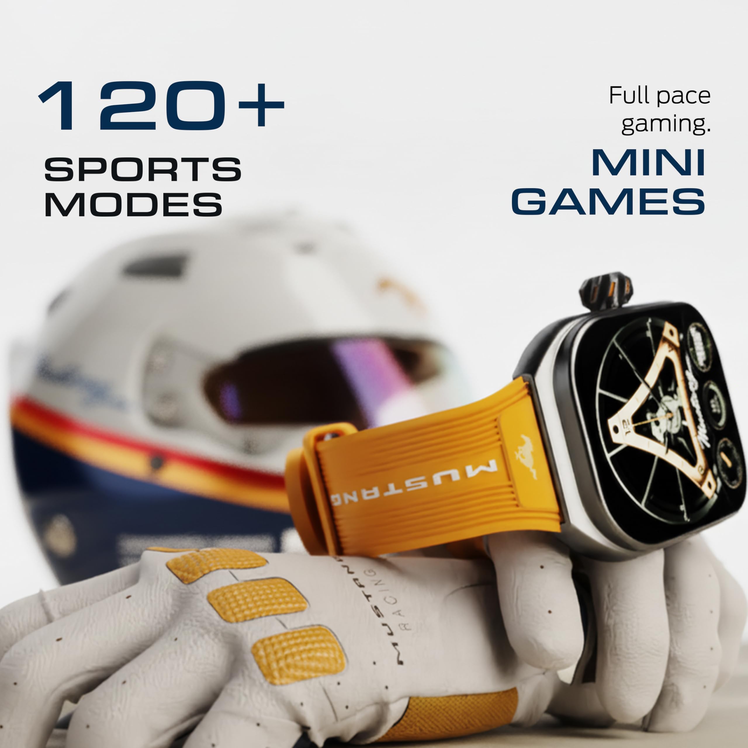 GOBOULT Mustang Muscle Smart Watch 2.01'' 3D Curved Display, Convertible Strap, Premium Metallic Crown, BT Calling, 600 Nits Brightness, AI Voice Assistant, IP68 (Extra Strap, Black Eclipse)