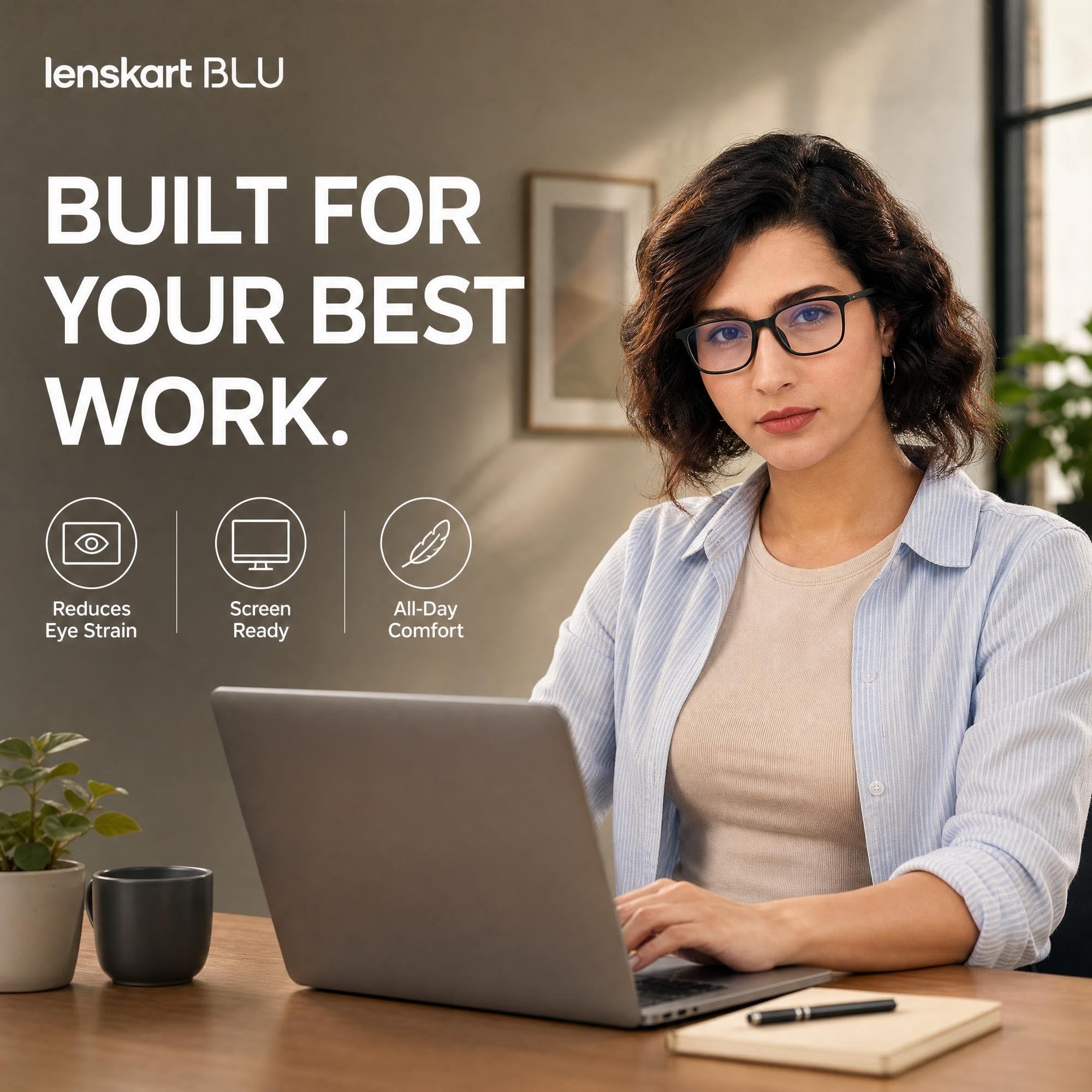 LENSKART BLU | Zero Power Blue Cut Computer Glasses | Anti Glare, Lightweight & Blocks Harmful Rays | UV Protection Specs | Men & Women | Medium | LB E13526