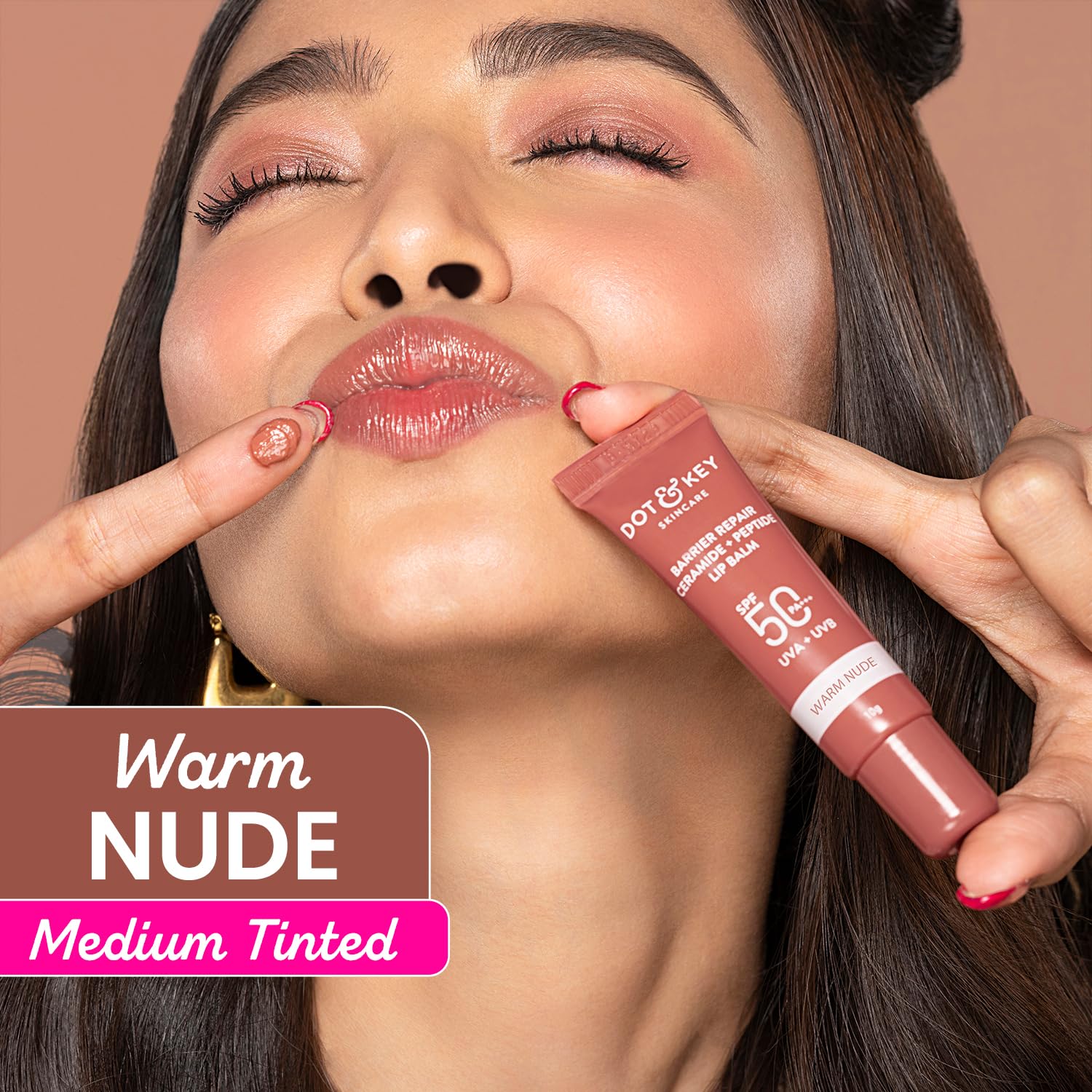 DOT & KEY Ceramide & Peptide Barrier Repair Lip Balm Spf 50, Pa+++|Warm Nude|Uva/Uvb Lip Protection|Soft Tinted Lip Moisturizer|Prevents Pigmentation| Lip Balm For Women|10Gm, Normal