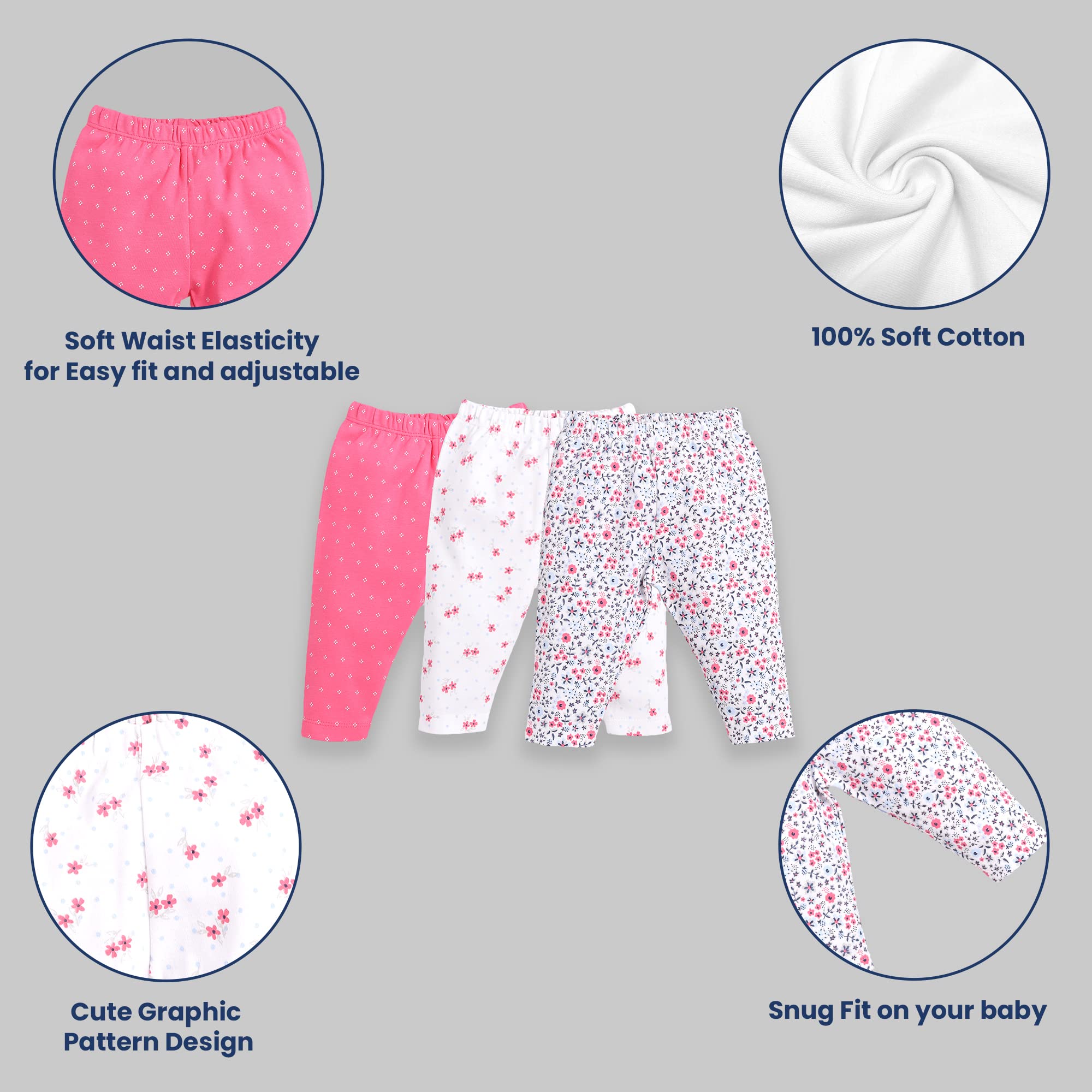 BabyGo Baby-girl's Cotton Solid Track Pants Pack of 3 - Fushia - Apparel from BABY GO - Shop in Sri Lanka at Arcade.lk