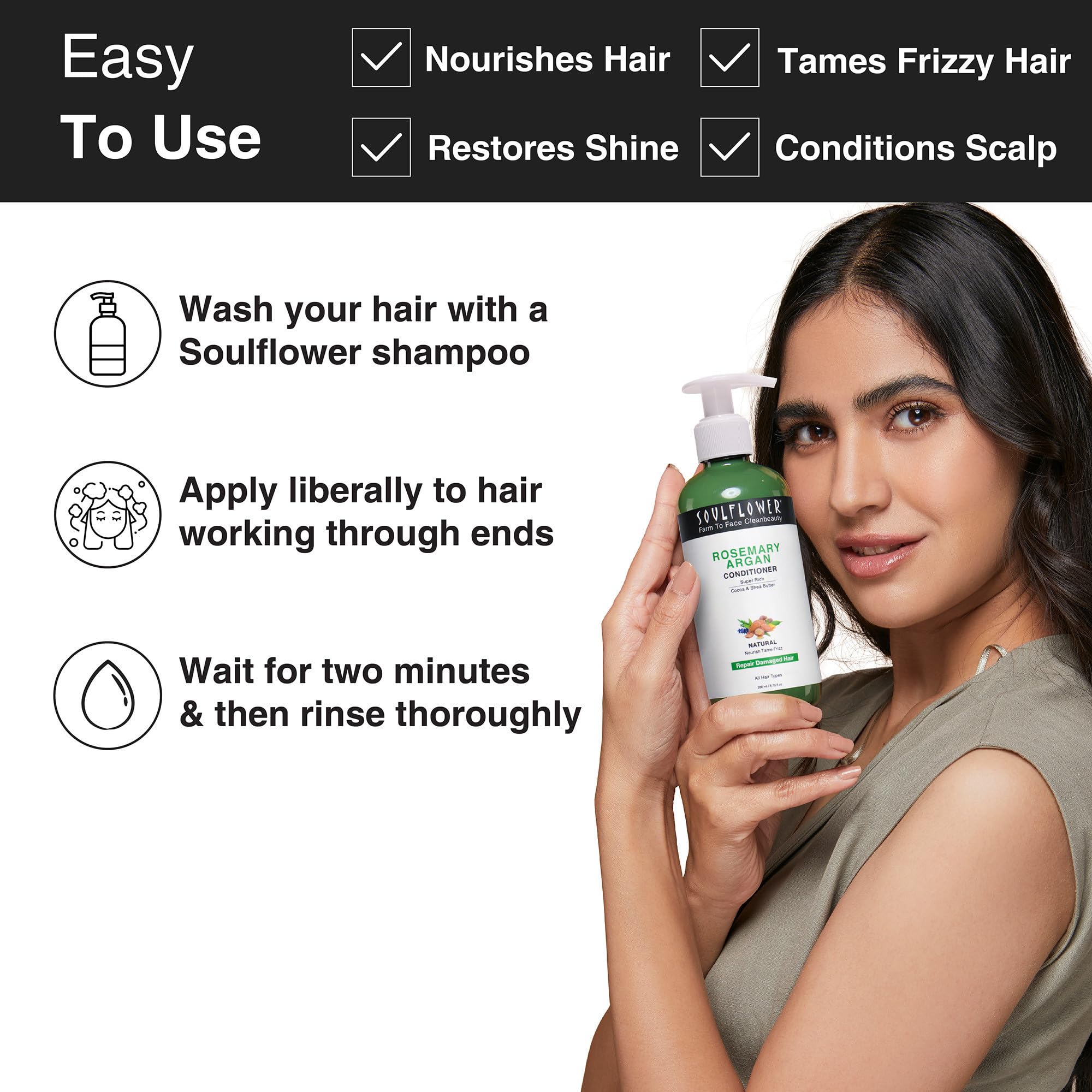 Soulflower Rosemary Argan Hair Conditioner|Hair Growth,Hair Fall Control,Strong,Shiny&Long Hair|Hydration&Nourishment Men&Women|Aloe Vera,Lavender,Rosemary Oil,Olive Oil|200Millilitre