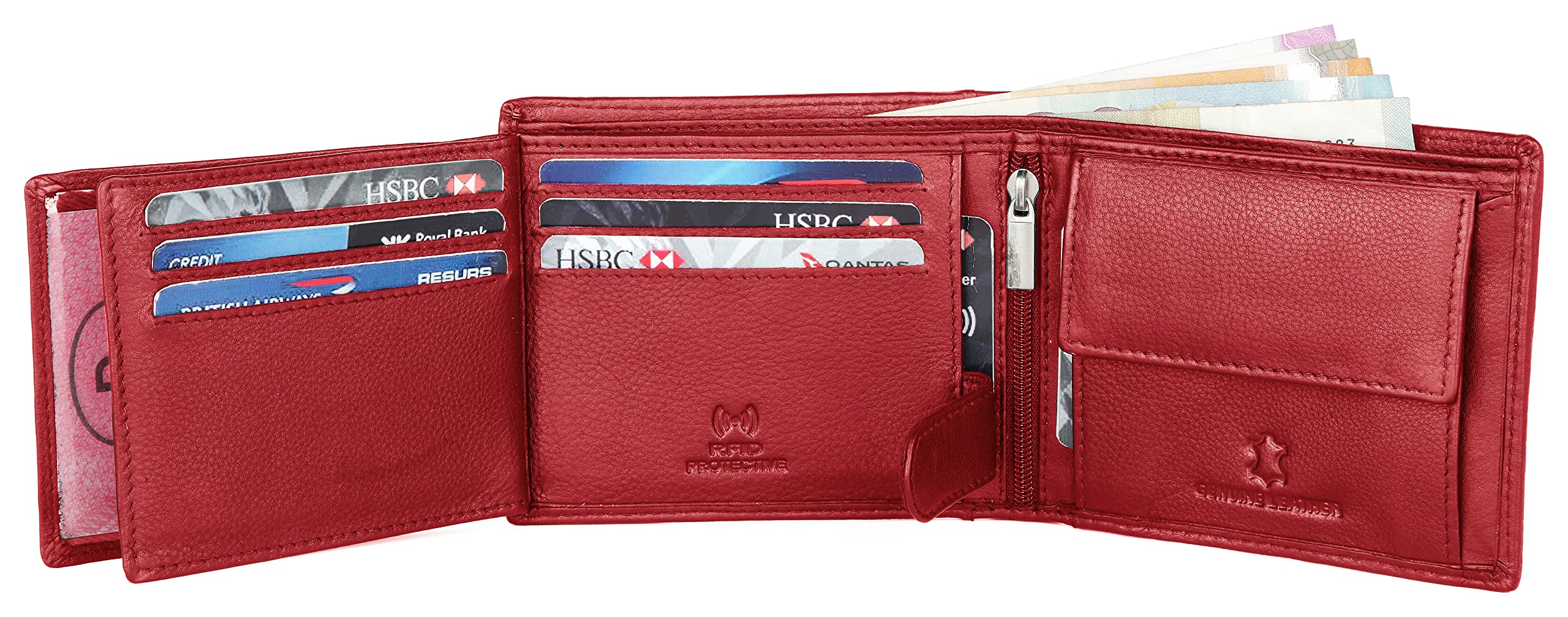 WildHorn RFID Protected Leather Wallet for Men, Red