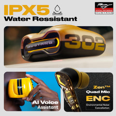 GOBOULT Mustang Torq Wireless in Ear Earbuds with 60H Playtime, App Support, Quad Mic ENC, 45ms Low Latency, 13mm Driver, Breathing LEDs,Touch Controls, IPX5, Ear buds Wireless (Yellow)