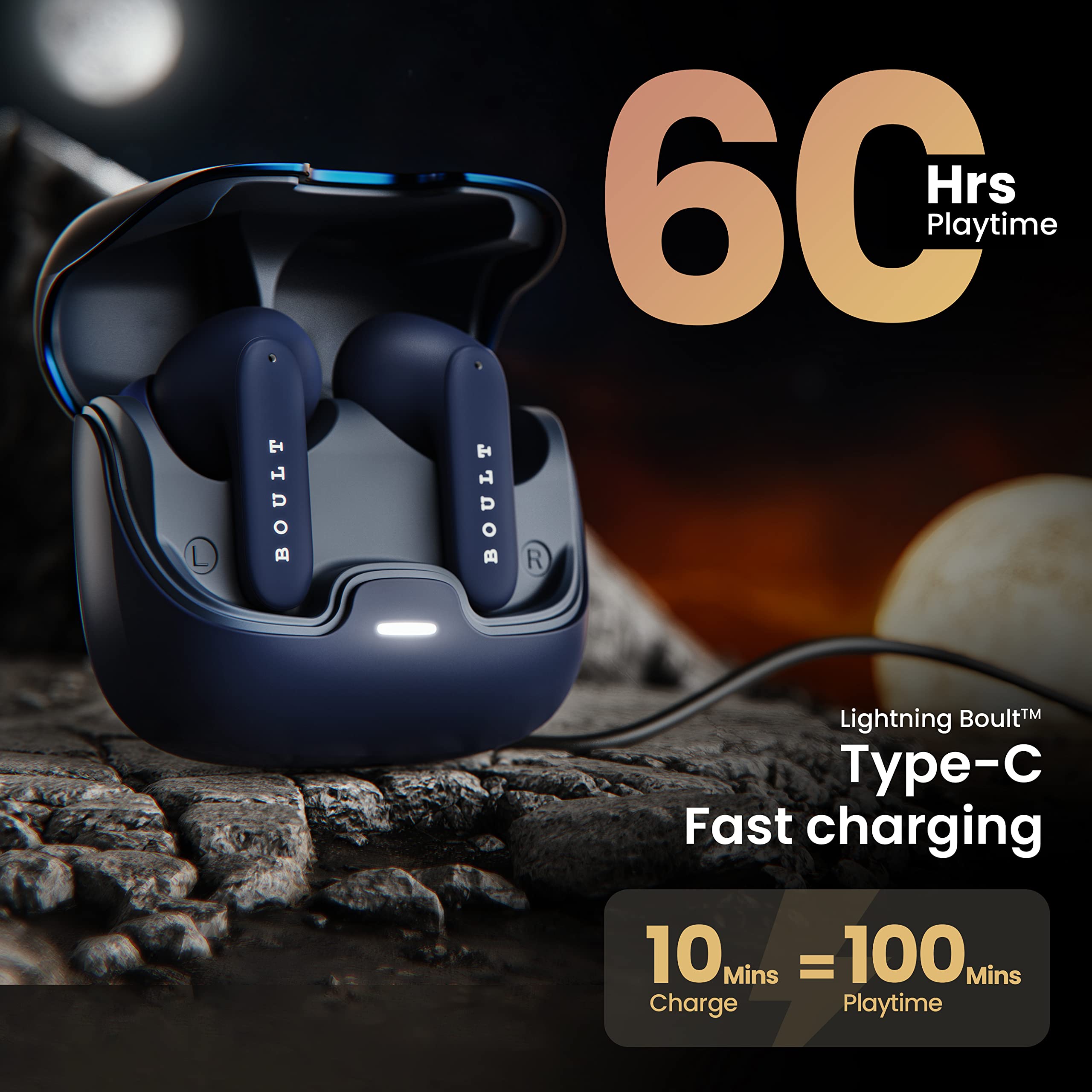 Boult Audio Z40 True Wireless in Ear Earbuds with 60H Playtime, Zen™ ENC Mic, Low Latency Gaming, Type-C Fast Charging, Made in India, 10mm Rich Bass Drivers, IPX5, Bluetooth 5.3 Ear Buds TWS (Blue) - Electronics from Boult - Shop in Sri Lanka at Arcade.lk