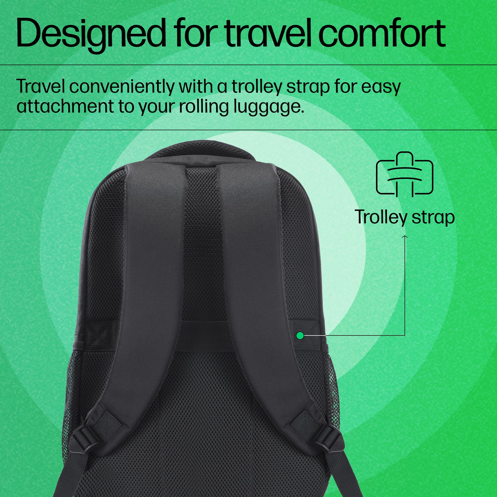 HP 330 15.6-inch Laptop Backpack/Trolley Pass-Through; Padded Back Panel; Padded air mesh Panel/Hand wash and air Dry (793A7AA)
