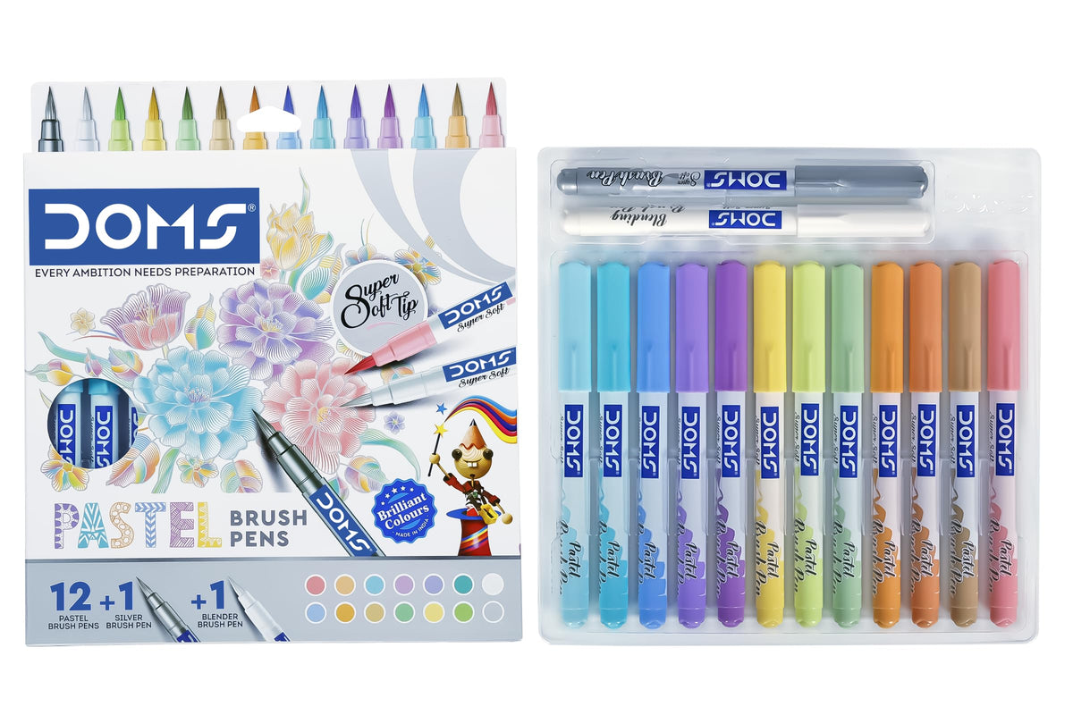 Doms Pastel Brush Pens (14 Shades | 12 + 1 + 1) (Pack of 1), Multicolor