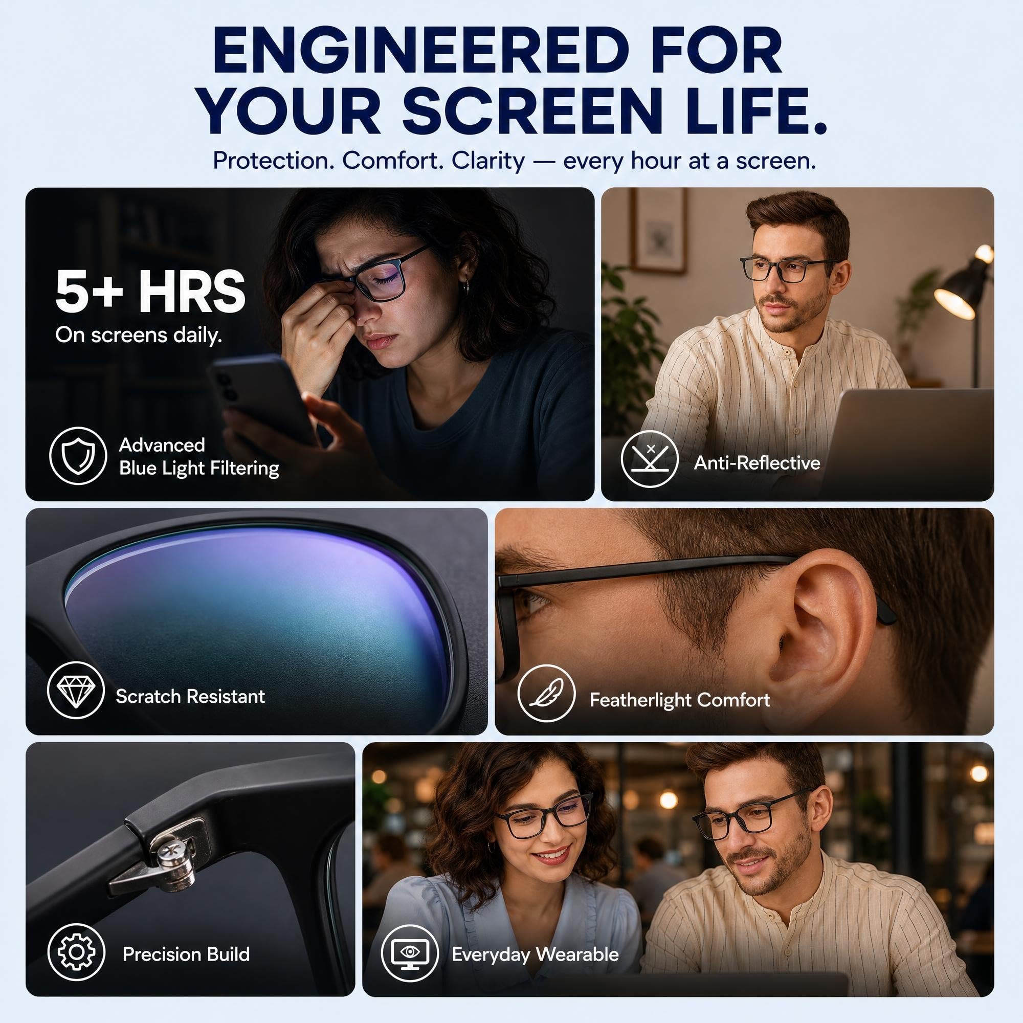 LENSKART BLU | Zero Power Blue Cut Computer Glasses | Anti Glare, Lightweight & Blocks Harmful Rays | UV Protection Specs | Men & Women | Medium | LB E13526