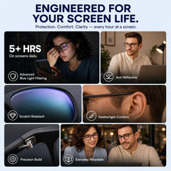 LENSKART BLU | Zero Power Blue Cut Computer Glasses | Anti Glare, Lightweight & Blocks Harmful Rays | UV Protection Specs | Men & Women | Medium | LB E13526