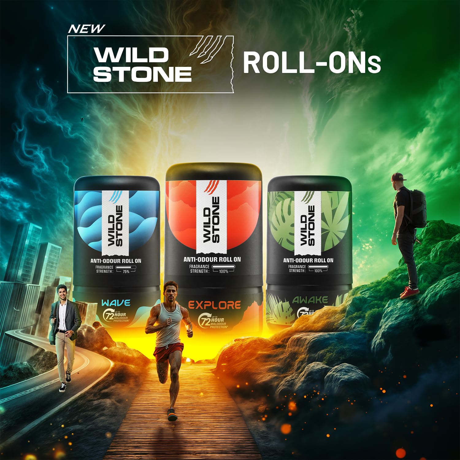 Wild Stone Wave Anti-Odour Roll On For Men, 50ml | Up to 72-Hour Odour Control | With Sea Minerals & Niacinamide | Skin Friendly & Itch Free Deodorant Roll On | Long-Lasting Freshness