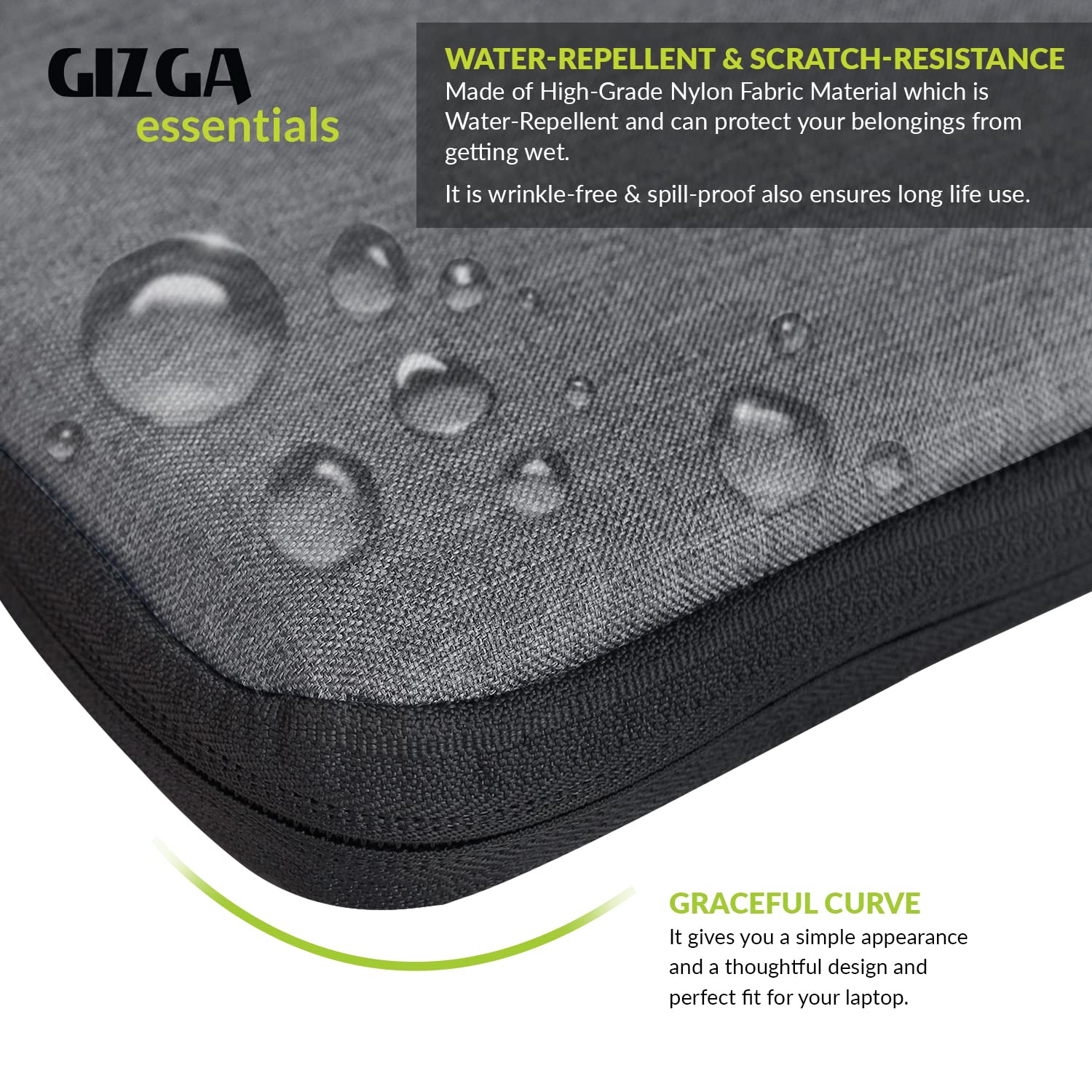 Gizga Essentials Laptop Bag Sleeve Case Cover Pouch with Handle for 15.6 inches Laptop, Padded Laptop Compartment, Premium Zipper Closure Water Repellent Nylon Fabric, Grey