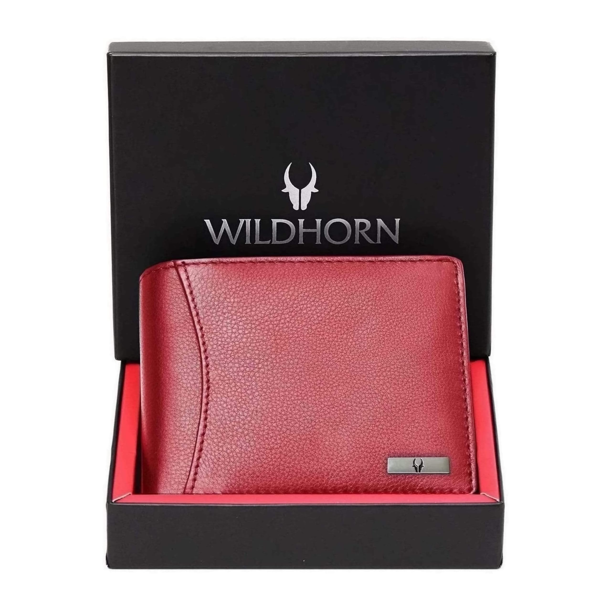 WildHorn RFID Protected Leather Wallet for Men, Red