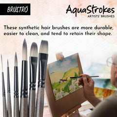 Brustro AquaStrokes Artist Brushes | Set of 6 | Ideal for Watercolour, Gouache, Acrylics, Oil Brush, Synthetic Bristles, Wooden Handle | Made for Students and Professionals Artists