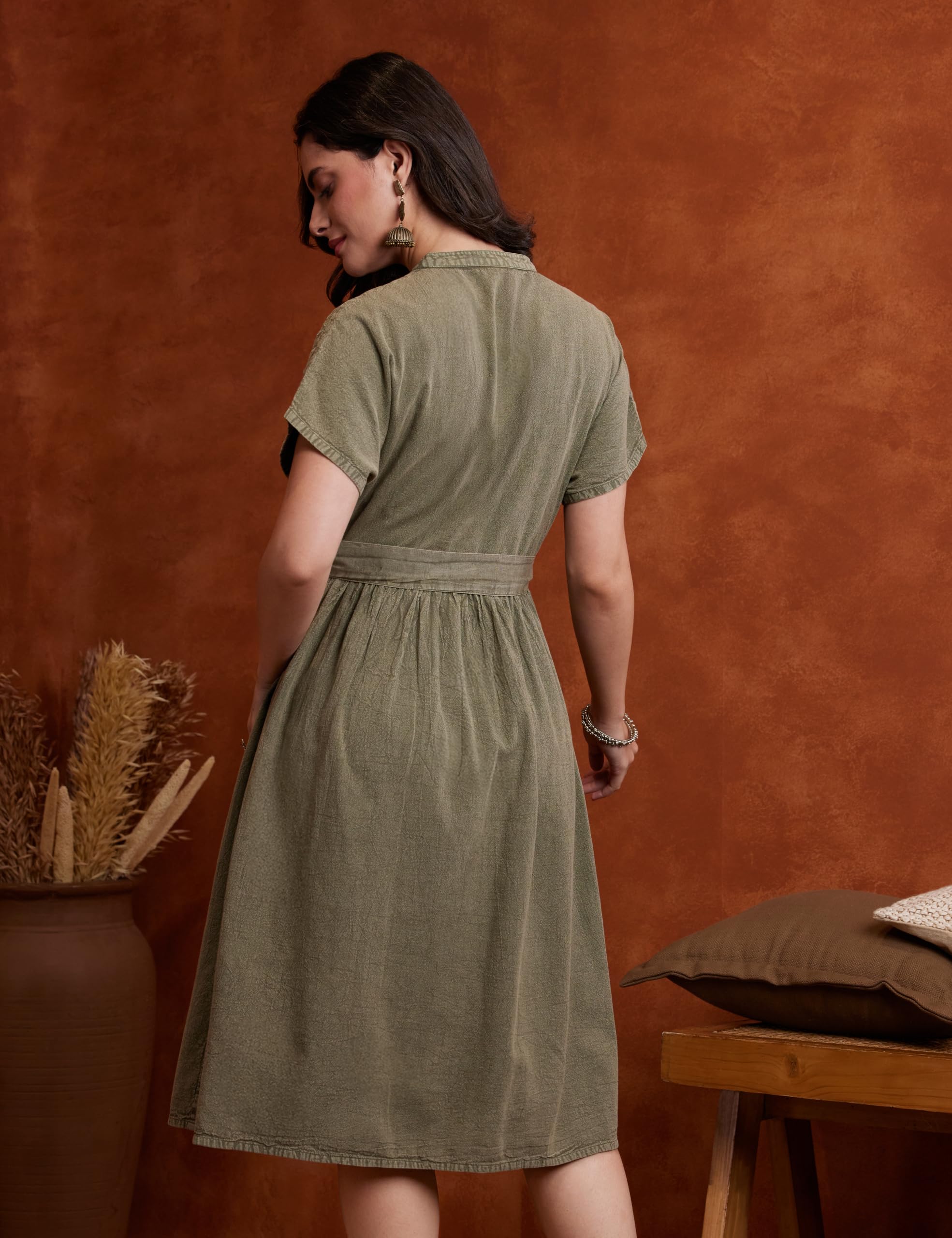 Myx Women's Embroidered Shirt Dress | Cotton Blend | Below The Knee (Available in Plus Sizes)