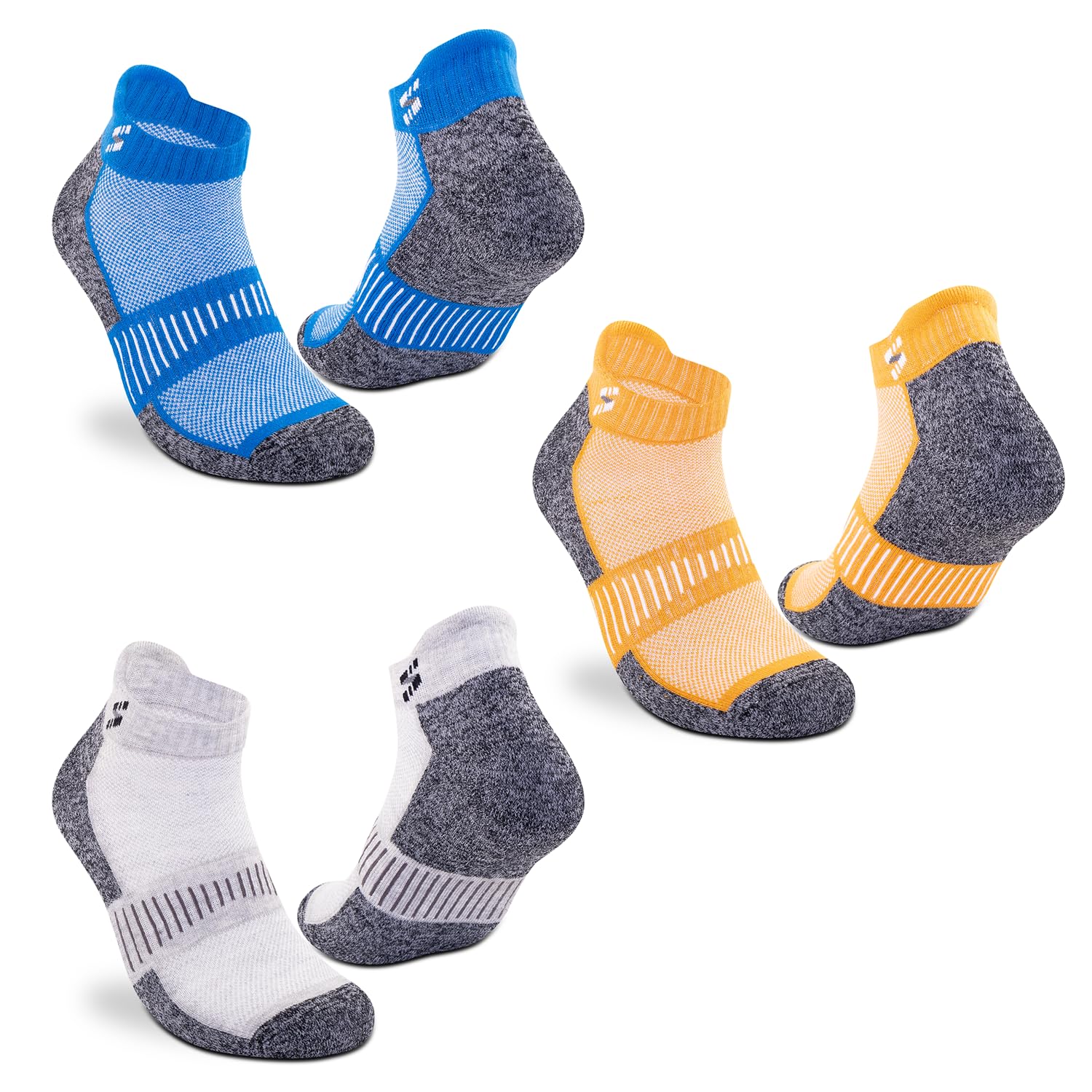 Supersox Anklet Ankle Length Socks for Men & Women (Unisex) Made With Durable, Breathable Cotton, Ideal for Casual Wear, Running, Sports - Pack of 3, Free Size (Orange, Grey, Royal Blue) - Apparel from Supersox - Shop in Sri Lanka at Arcade.lk