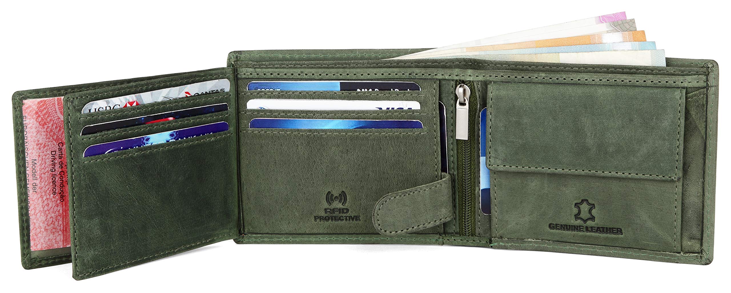 WildHorn RFID Protected Leather Wallet for Men, Green Hunter