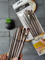 BRUSTRO VelveTouch Artist Brushes | Set of 6 | Gouache, Acrylics, Watercolor, and Oil Painting | Short Handle, Synthetic Bristles, Round, Filbert, Dagger, Flat Shape