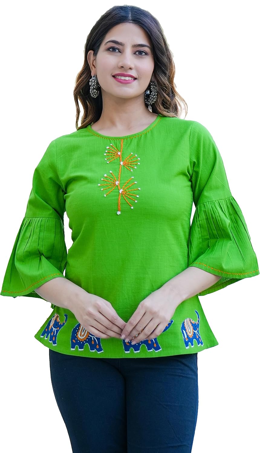 Yash Gallery Women's Cotton Patch Work Straight Top for Women