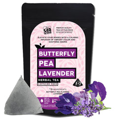 the tea trove Blue Butterfly Pea Flower Lavender Tea Bags - 30 Eco-Friendly Lavender Tea in Resealable Pouch - Caffeine Free Blue Pea Flower For Iced Teas & Cocktails|Pack Of 1,18 Gram