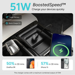 Ambrane 51W Fast Charging Car Charger, Dual Output 33W Type C PD + 18W USB Car Adapter, Quick Charge Car Plug for iPhone, Android, Tablets & More, High-Speed Compact Car Power Charger (Black, C51)