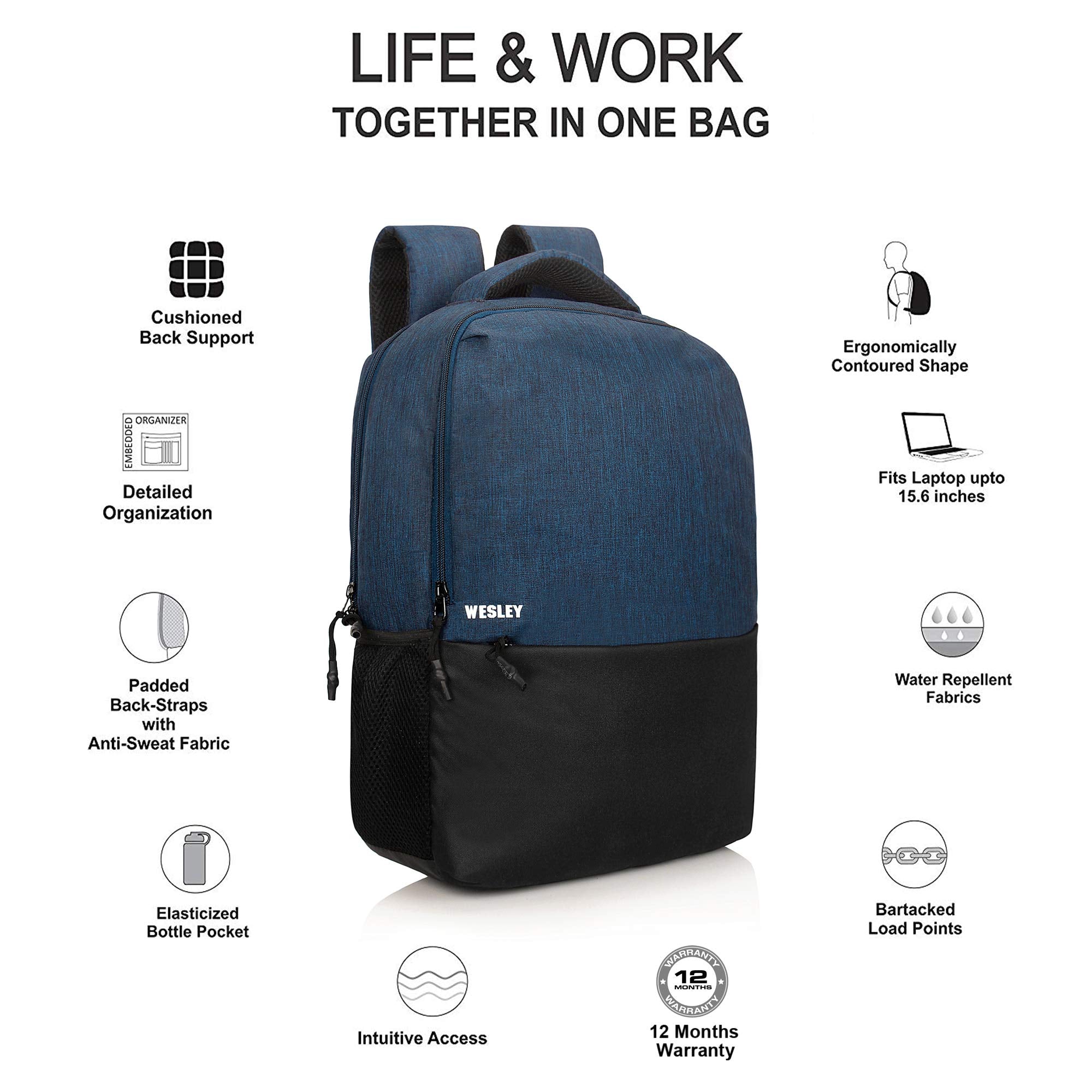 Wesley Milestone 2.0 Casual Waterproof Laptop Backpack/Office Bag/School Bag/College Bag/Travel Backpack (Dimensions:13x18 inches) Compatible with 39.62cm(15.6inch laptop) 30 L - Personal Computer from Wesley - Shop in Sri Lanka at Arcade.lk