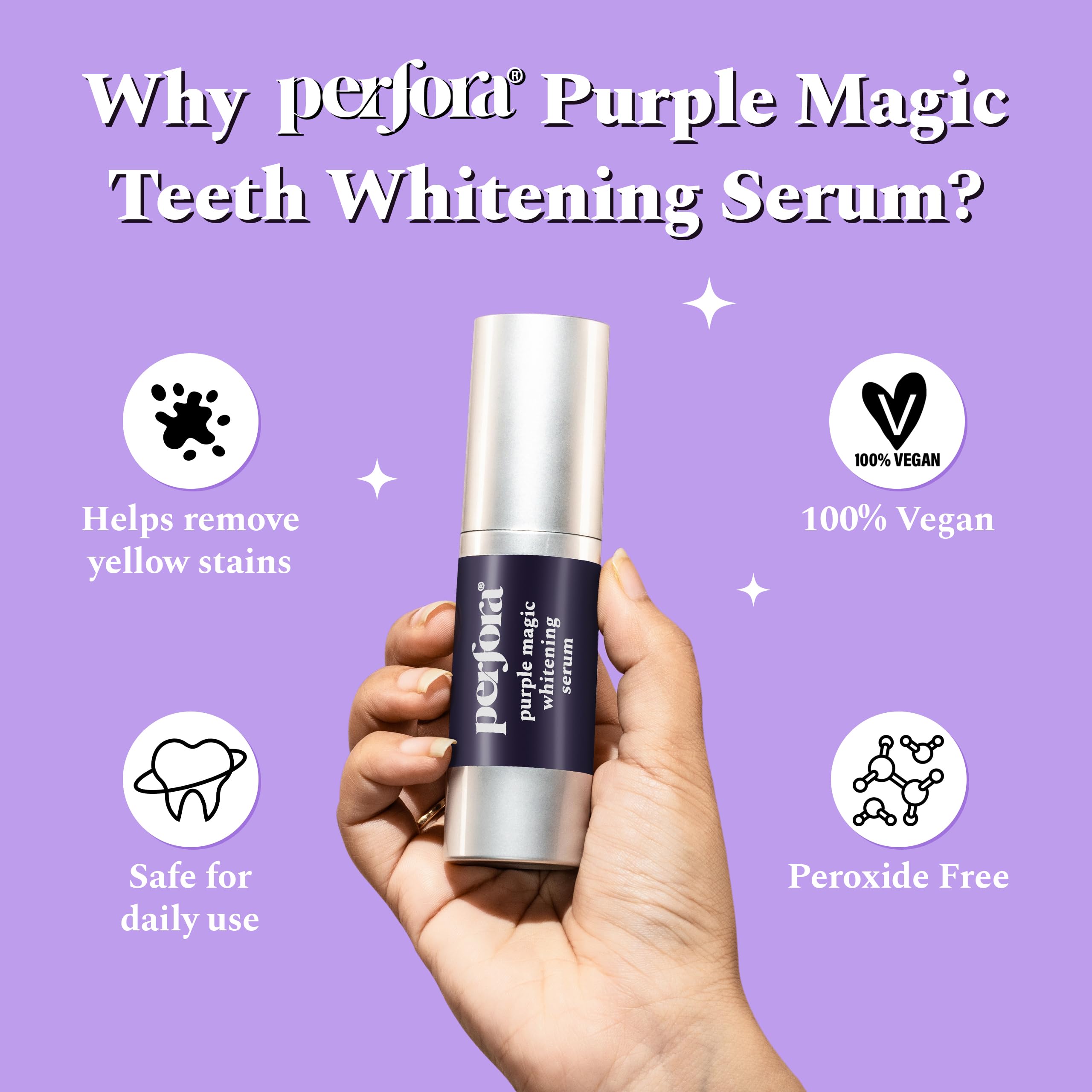 Perfora Teeth Whitening Combo - Whitens Teeth in 1 Use | Enamel-Safe & Sensitivity-Free Oral Care Formula For Tooth Stain Removal | Teeth Whitening Strips - Pack Of 3 & Purple Serum - 30ml
