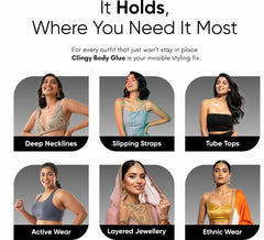 Masofta Clingy Body Glue – Sweat-Resistant, Skin-Safe Adhesive for Fashion & Styling | Strapless Outfit & Dress Fixer, Clothing Hold Roll-On, Secure Fit, Non-Irritating | 20 ml