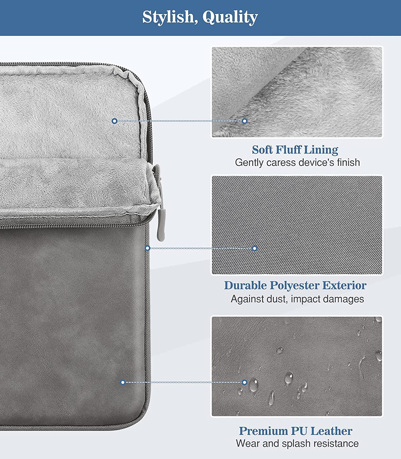 ProElite Polyester Tablet Sleeve Case Cover 12" to 13" for Apple iPad Air 13/Pro 13/Pro 12.9 Samsung Galaxy Tab S7/S8/S9 Plus/S7/S9 FE Plus 12.4", Lenovo Tab P12, Surface Pro, Dark Grey