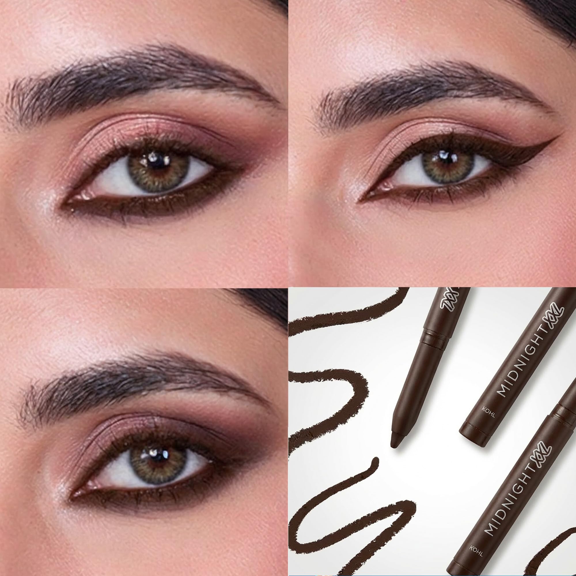 RENEE Midnight XXL Kajal | Brown Kohl Pencil with Built-in Sharpener | Waterproof, Smudge-proof, 24Hr Long-Lasting | Ultra-Rich Pigment, Smooth Glide | 1.5g