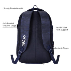 Safari Omega Plus 30L Casual Laptop Backpack, 2 compartments, Raincover, Organizer, Full body print, Bottle holder, Front pockets Color- Blue