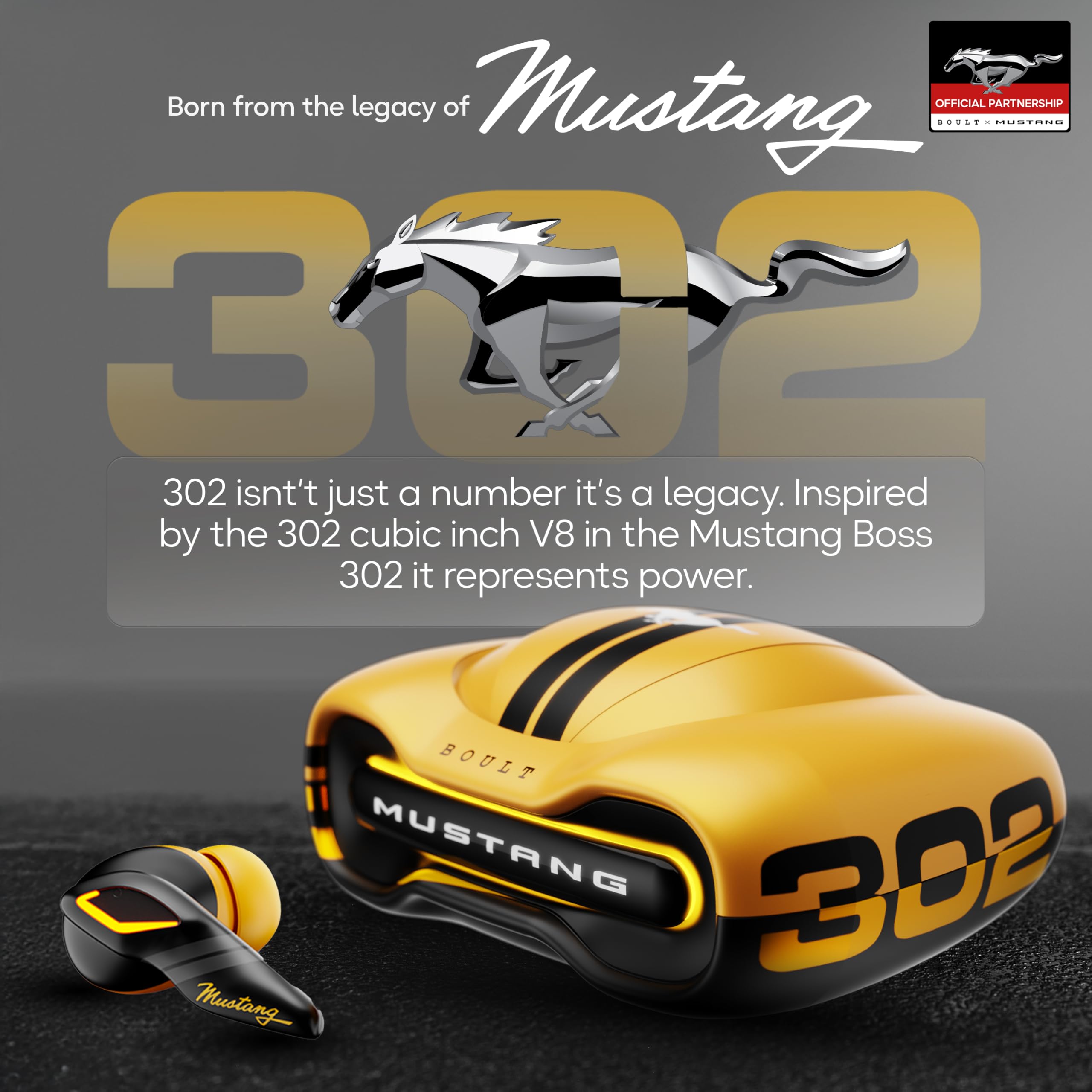 Boult Mustang Newly Launched Torq TWS Earbuds with 60H Playtime, App Support, 4 Mics, ENC, 45ms Low Latency, 13mm Driver, Breathing LEDs,Touch Control, Made in India, IPX5, Ear Buds Wireless (Yellow)