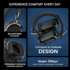 HAMMER Bash Pro 33 dB Hybrid ANC Over Ear Wireless Headphones, 4 Mics for Clear Calling, Charge 10mins = 300mins playtime, 40mm Driver, Transparency Mode, 37Hrs Playtime, Super soft Cushion, 5.3 Black