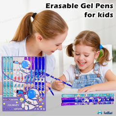 FunBlast Erasable Gel Pens, Pack of 12 Pcs Erasable Pens 0.5 mm, Space Theme Smooth Writing Gel Pen, Pen with Magic Eraser, Birthday Return Gifts for Kids - Blue Ink