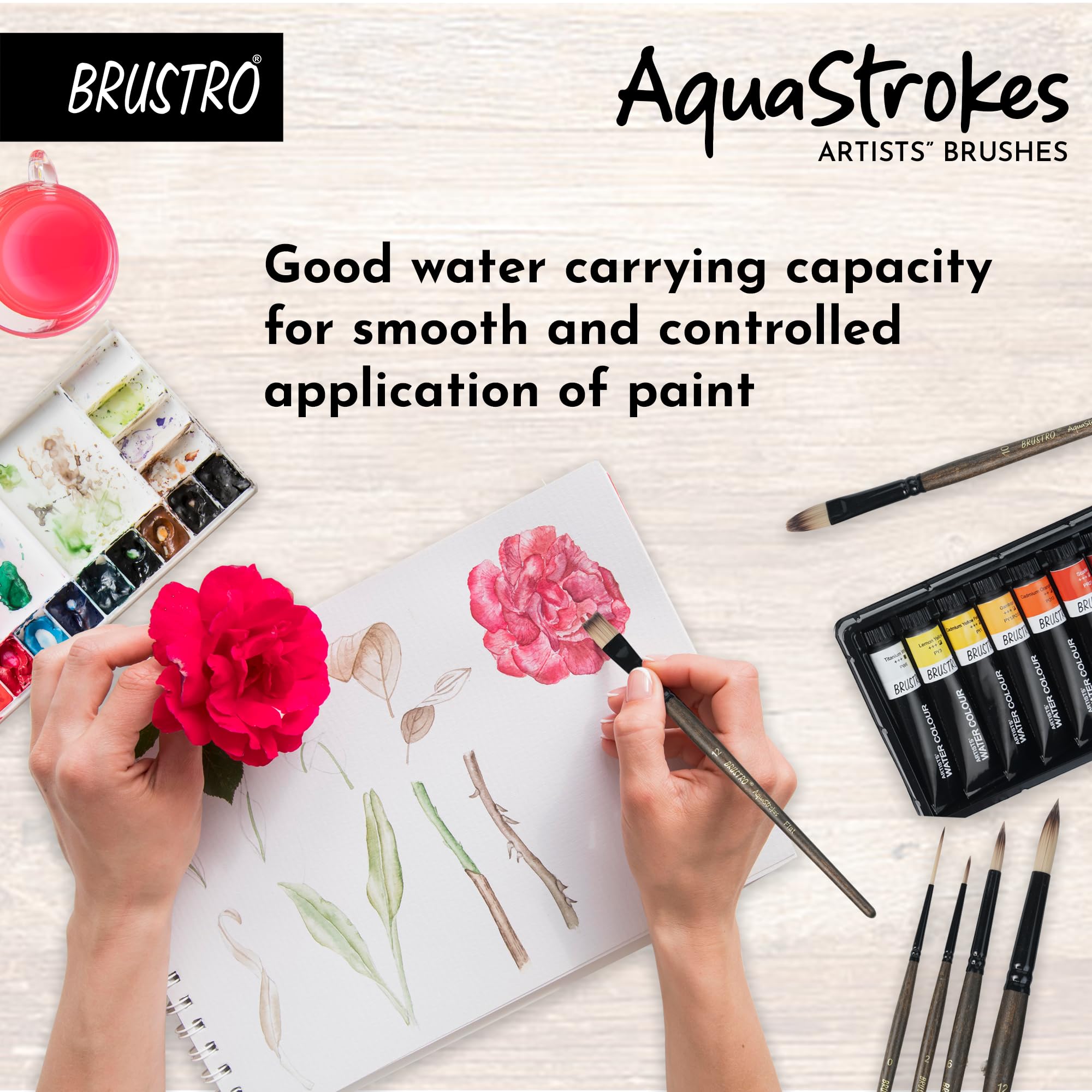 Brustro AquaStrokes Artist Brushes | Set of 6 | Ideal for Watercolour, Gouache, Acrylics, Oil Brush, Synthetic Bristles, Wooden Handle | Made for Students and Professionals Artists