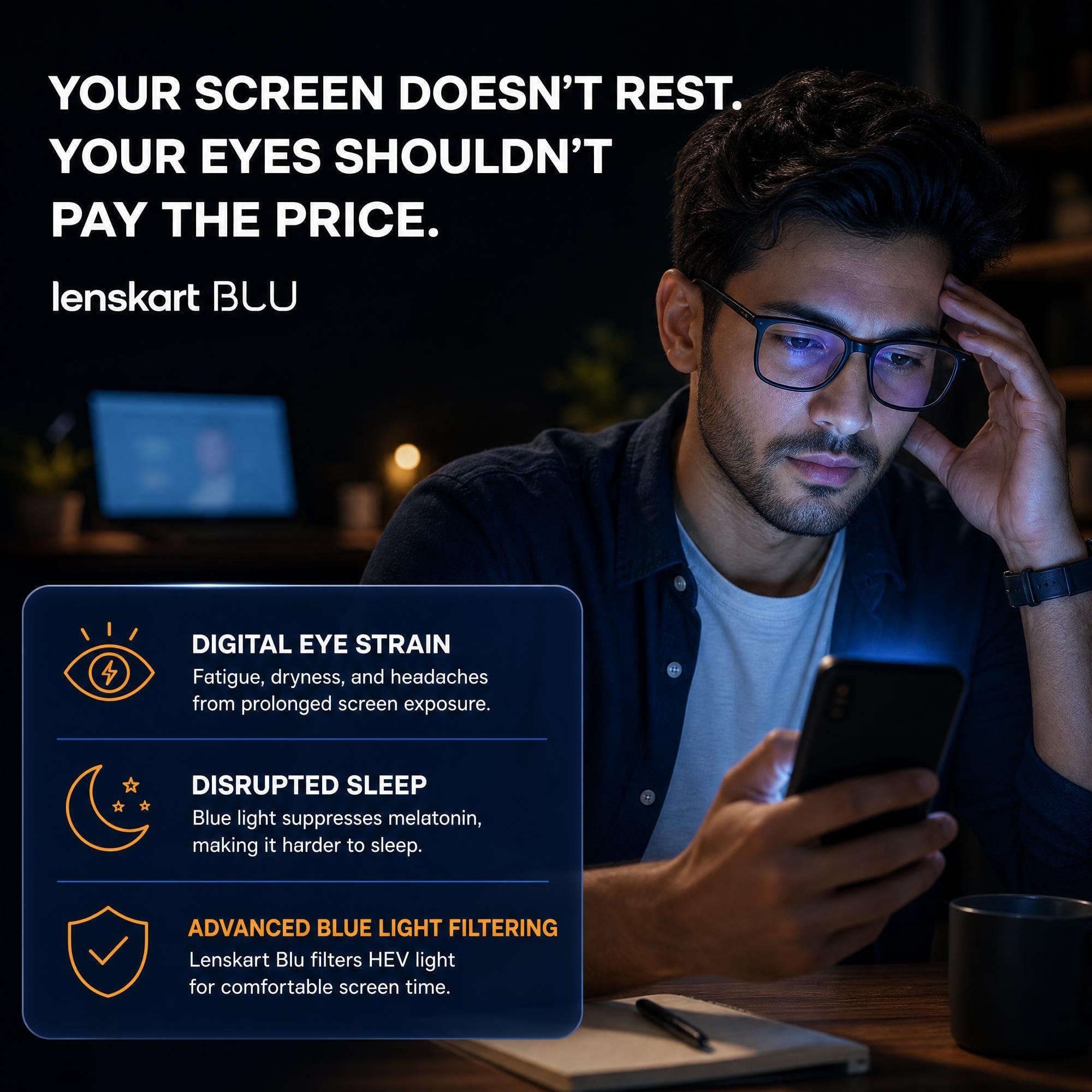LENSKART BLU | Zero Power Blue Cut Computer Glasses | Anti Glare, Lightweight & Blocks Harmful Rays | UV Protection Specs | Men & Women | Medium | LB E13526
