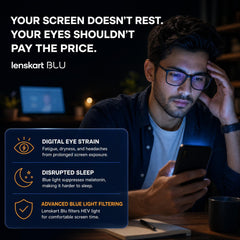 LENSKART BLU | Zero Power Blue Cut Computer Glasses | Anti Glare, Lightweight & Blocks Harmful Rays | UV Protection Specs | Men & Women | Medium | LB E13526