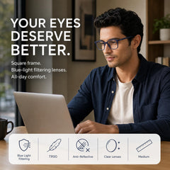 LENSKART BLU | Zero Power Blue Cut Computer Glasses | Gaming Glasses | Anti Glare, Lightweight & Blocks Harmful Rays | UV Protection Specs | Men & Women | Medium | LB E13526