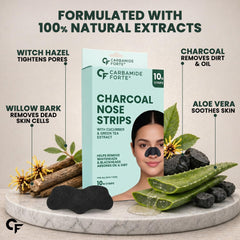 Carbamide Forte Charcoal Nose Strips for Blackhead Removal | Blackheads Removal Strips for painless and instant black head removal | Works within 15 minutes - 10 Strips