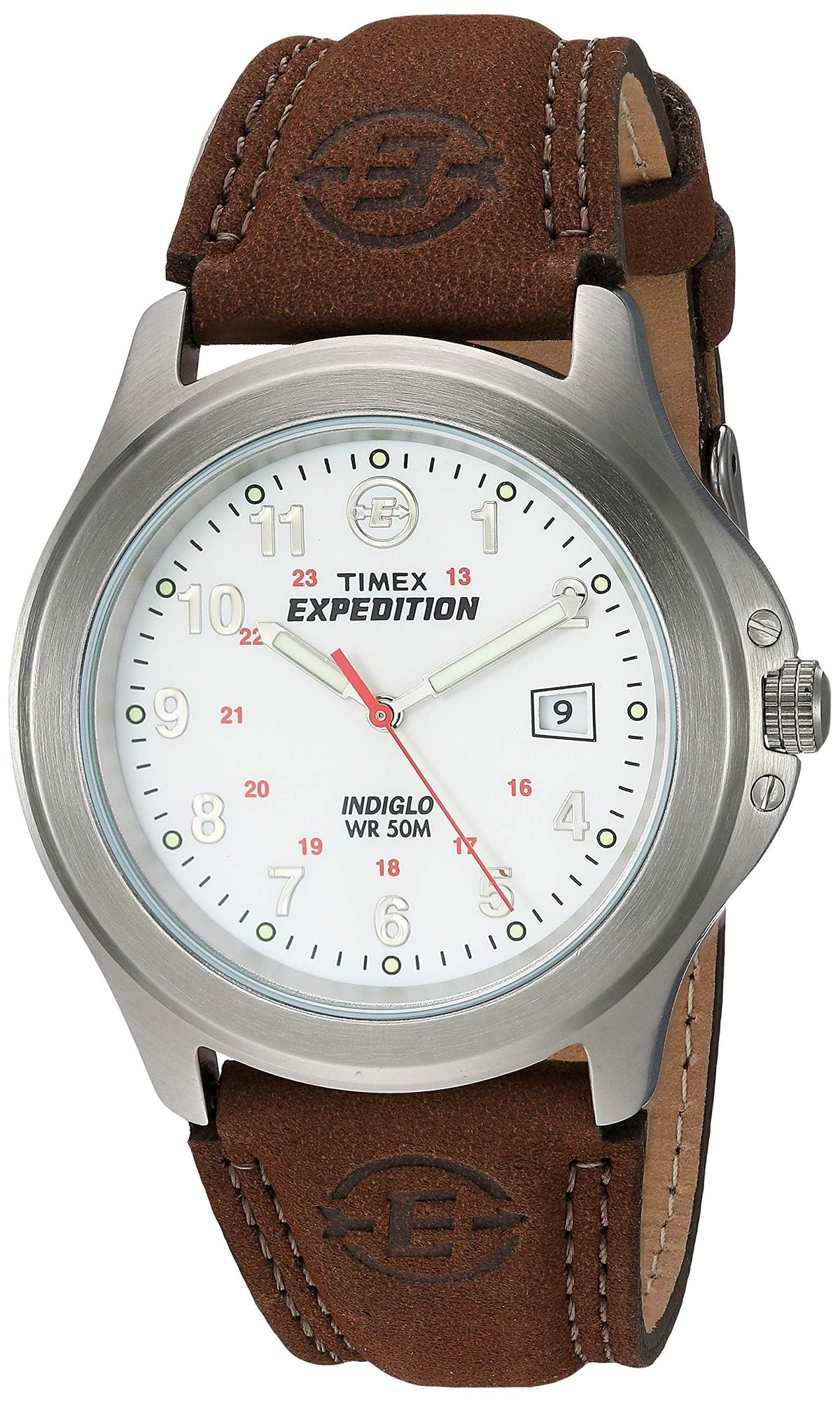 TIMEX Expedition Field Analog Watch for Man with White Round Dial & Brown Leather Strap Band Water Resistant Men's Wrist Watches - T44381E6