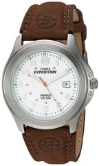 TIMEX Expedition Field Analog Watch for Man with White Round Dial & Brown Leather Strap Band Water Resistant Men's Wrist Watches - T44381E6