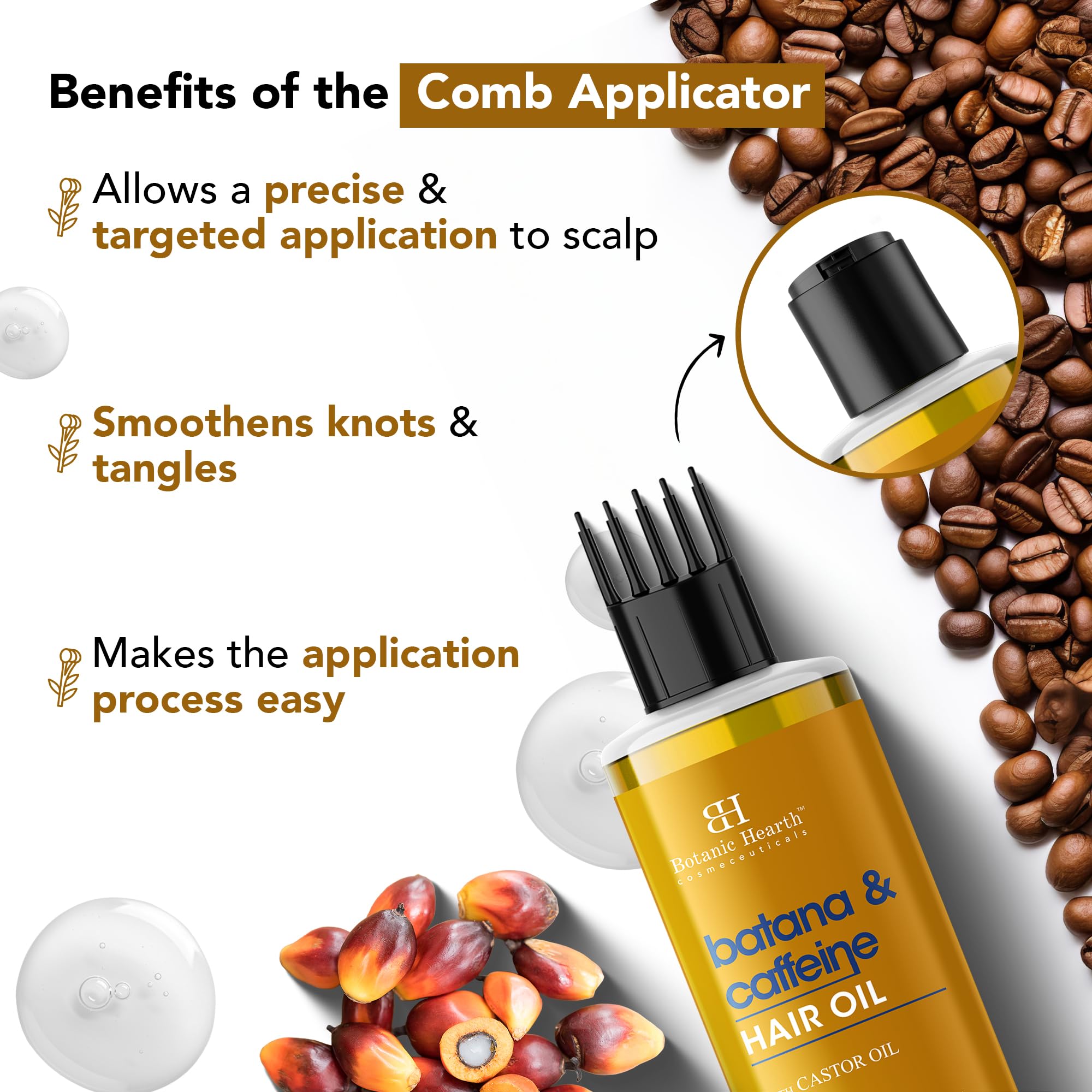 Botanic Hearth Batana Caffeine Hair Oil with Almond – 150ml – Nourishing & Strengthening Hair Treatment, Promotes Healthy Hair Growth, Enhances Shine & Moisture | Glammy.lk