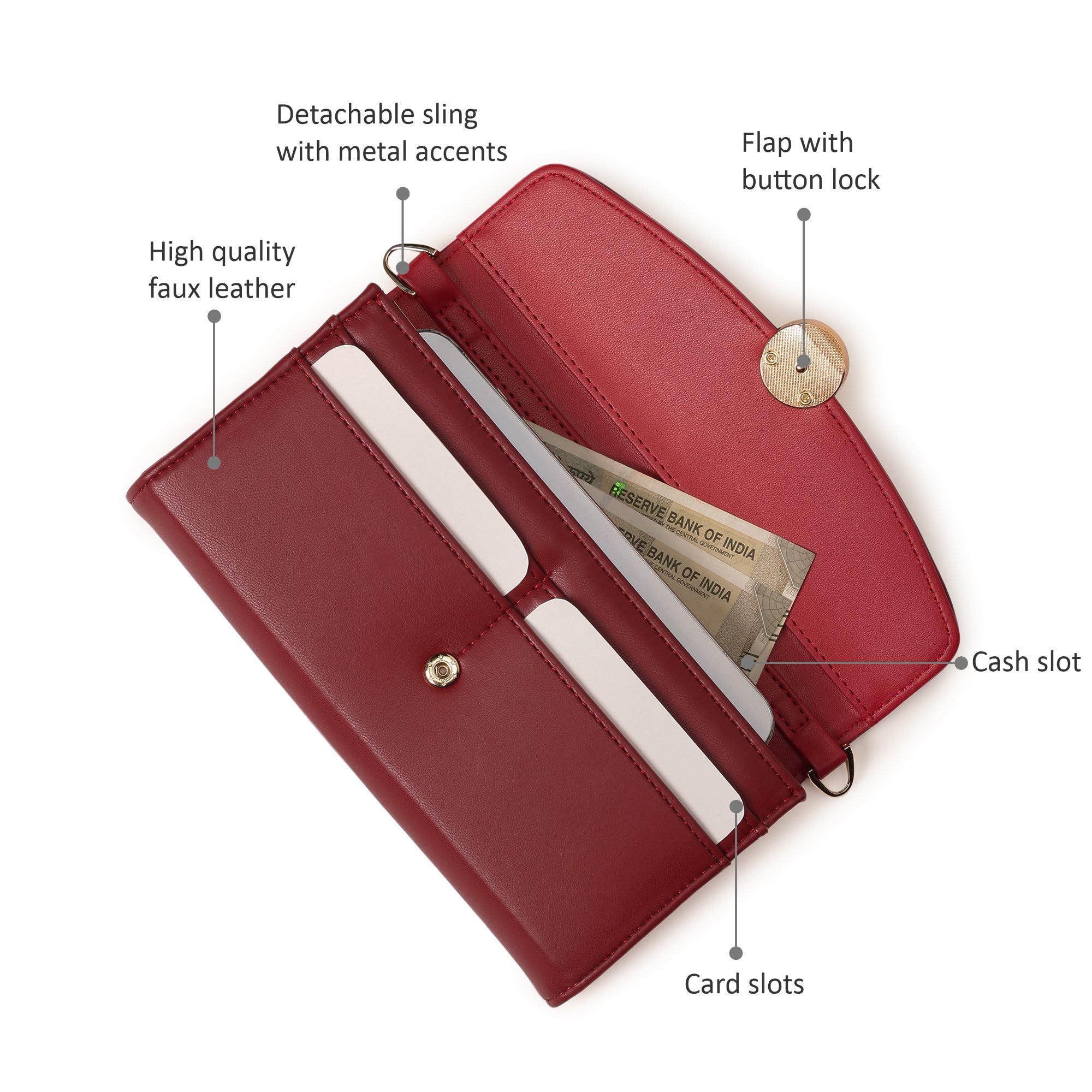 Fastrack Women's Linklet Clutch | Detachable Chain, Card & Cash Slots, Magnetic Flap | Modern Evening Bag | 6 Months Warranty