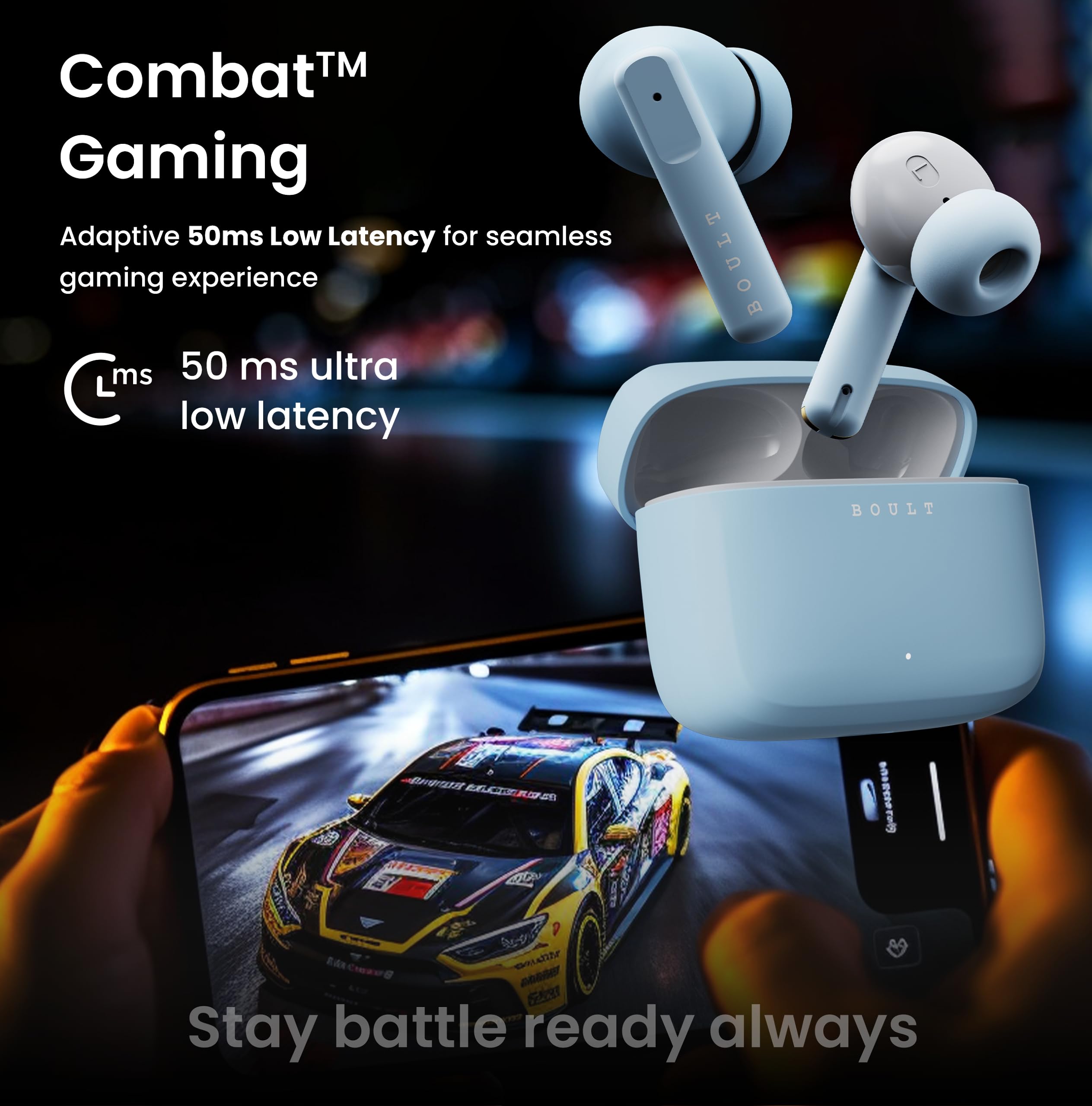 Boult Z60 Truly Wireless in Ear Earbuds with 60H Playtime, Zen™ ENC Mic, 50ms Low Latency, 13mm Bass Drivers, Type-C Fast Charging, Made in India, BT V5.3, Touch Control, IPX5 Ear Buds (Powder Blue)