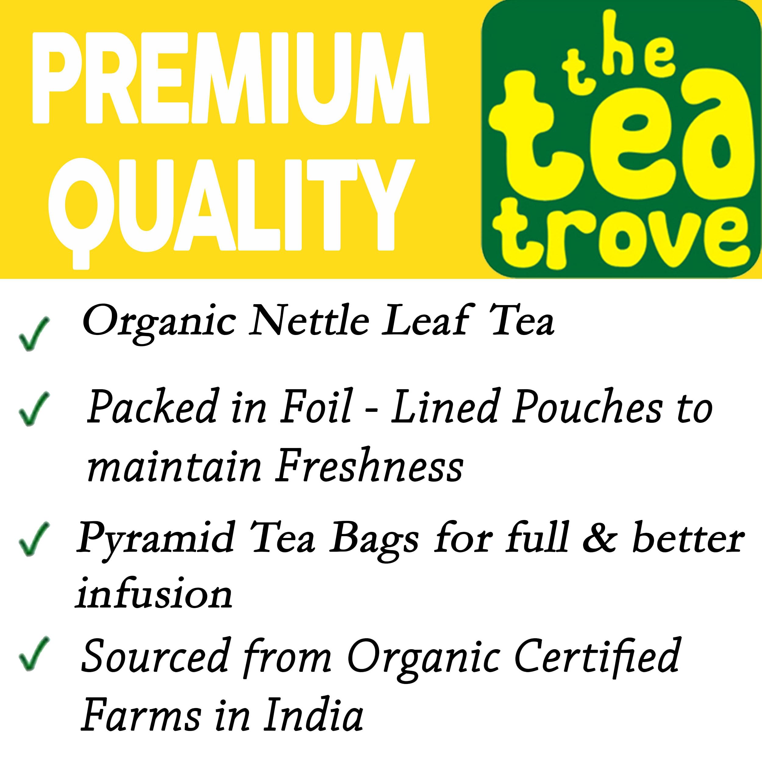 the tea trove Organic Nettle Leaf Tea Bags - 40 Eco-Friendly Stinging Nettle Tea Bags In Resealable Pouch For Everyday Wellness, Caffeine Free | Pack Of 1, 40 grams