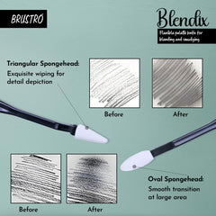 BRUSTRO Blendix Flexible Spongehead Soft Palette Knives | Set of 2 Ergonomic Handles with 10 Triangular & 10 Oval Sponge Blender | Ideal for Blending, Smudging With Graphite, Charcoal, Pastels, Pigment powder etc