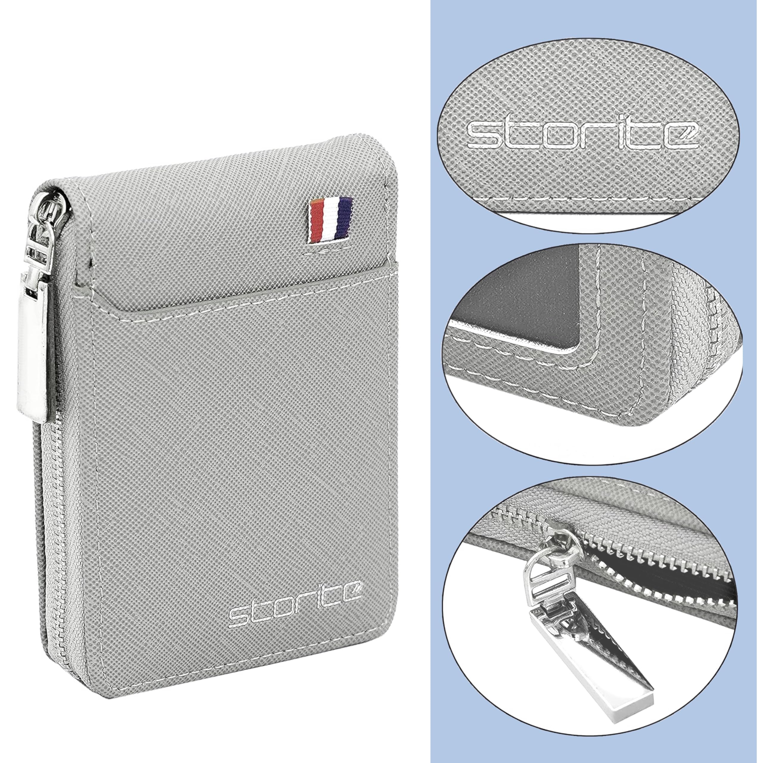 Storite PU Leather 9 Slot Vertical Credit Debit Card Holder Money Wallet Zipper Coin Purse for Men Women (Grey - 11.5 x 2 x 8 Cm)