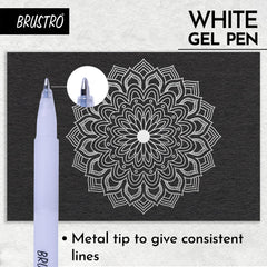 BRUSTRO White Gel Pen | Tip size -1 mm|Pack of 3 | Ideal for Students and Adults, Drawing, Mandala Arts, Students, Office Use, Writing, Pen Set