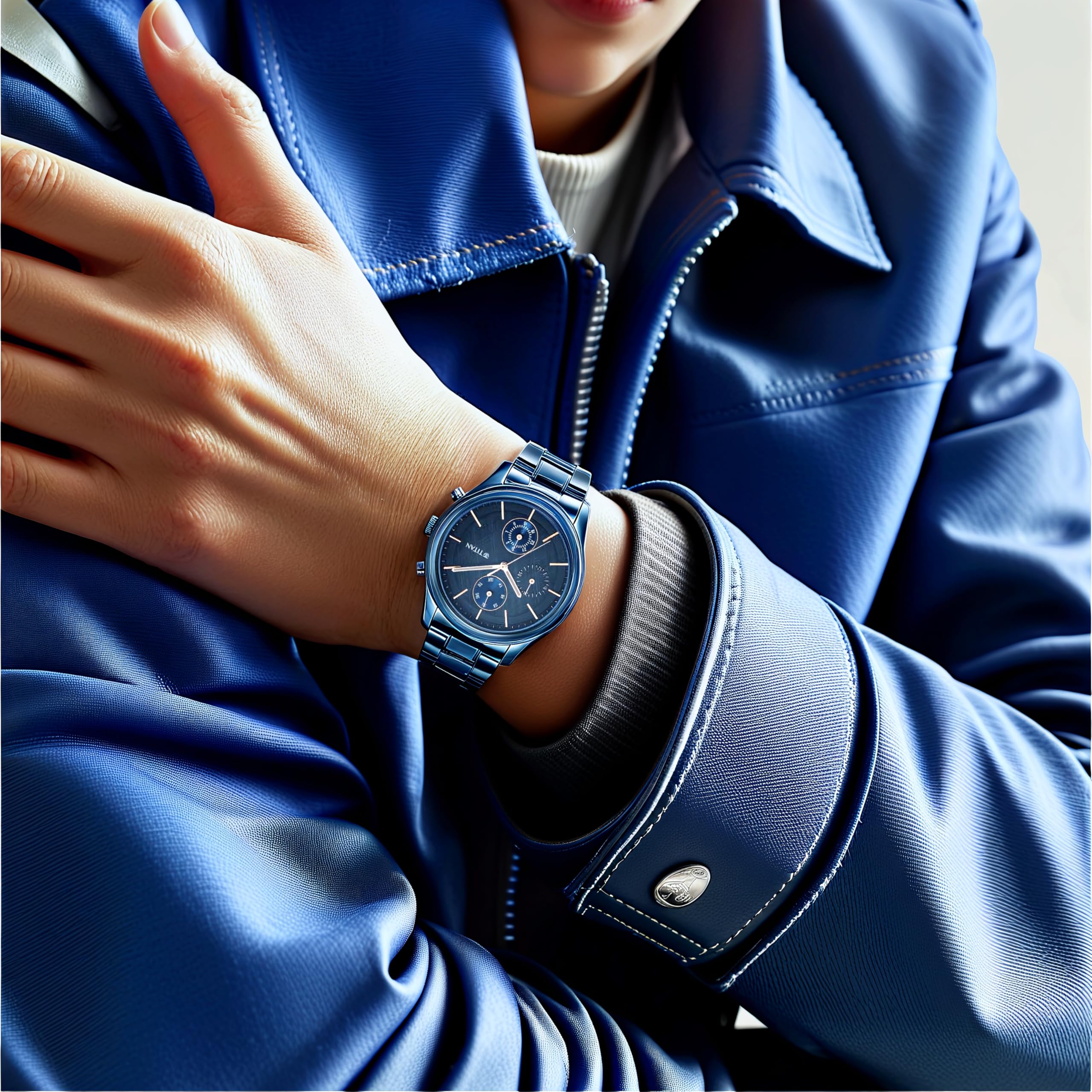 Titan Neo Splash Blue Dial Quartz Multifunction Stainless Steel Strap Watch for Men-NS1805QM01/NT1805QM01
