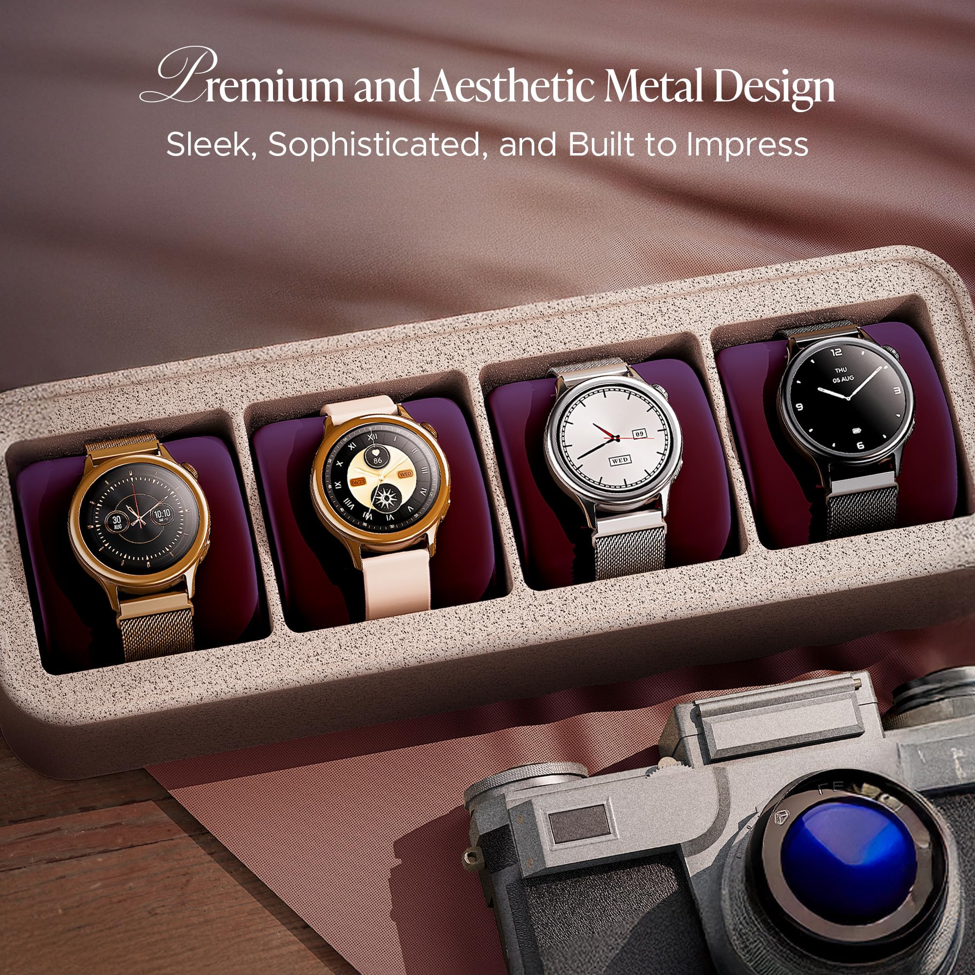 boAt Enigma Daze Women's Luxury Smart Watch w/ 1.3”(3.3cm) Luminous Display, Emergency SOS Live Location Sharing, Functional Crown, Watch Face Studio, QR Tray, BT Calling, HR & SpO2 (Cherry Blossom)